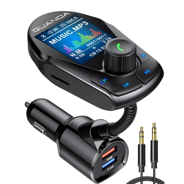 Guanda Bluetooth 5.3 Trasmettitore FM Auto Schermo 1,8 Ricarica 18W